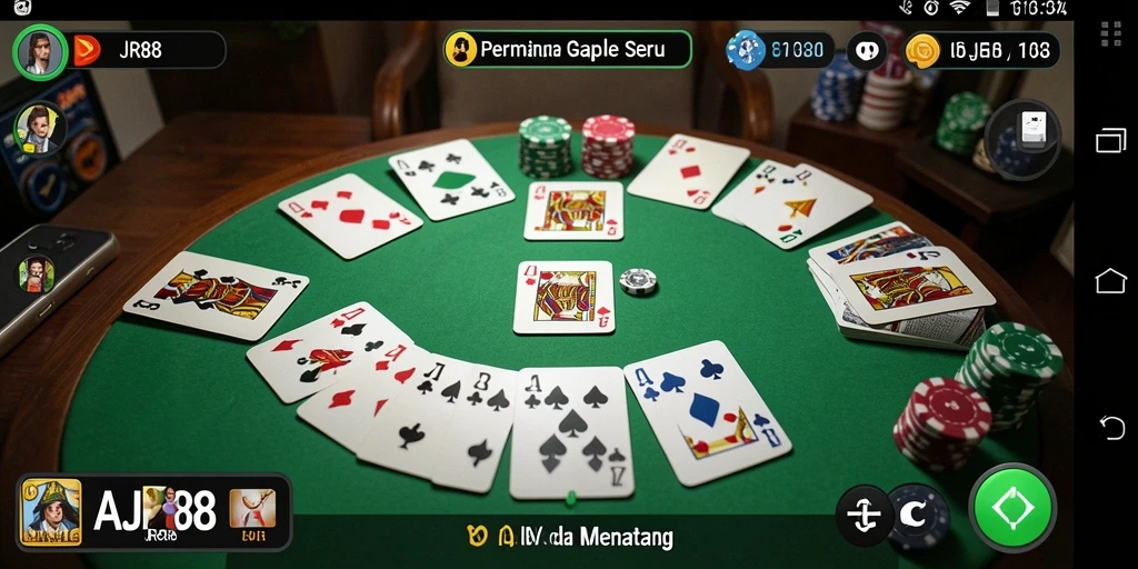 Screenshot gameplay AJR88 dengan tampilan kartu Gaple yang menarik.