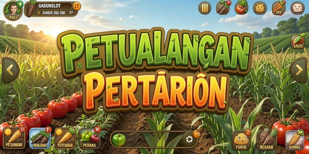 Tangkapan layar GADUNSLOT menampilkan gameplay pertanian yang ceria.