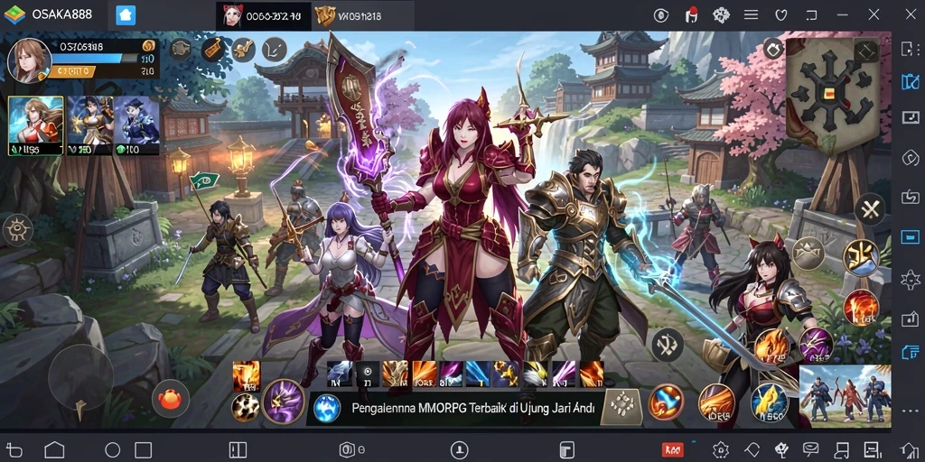 Tampilan gameplay menakjubkan dari OSAKA88 yang mencerminkan petualangan MMORPG.