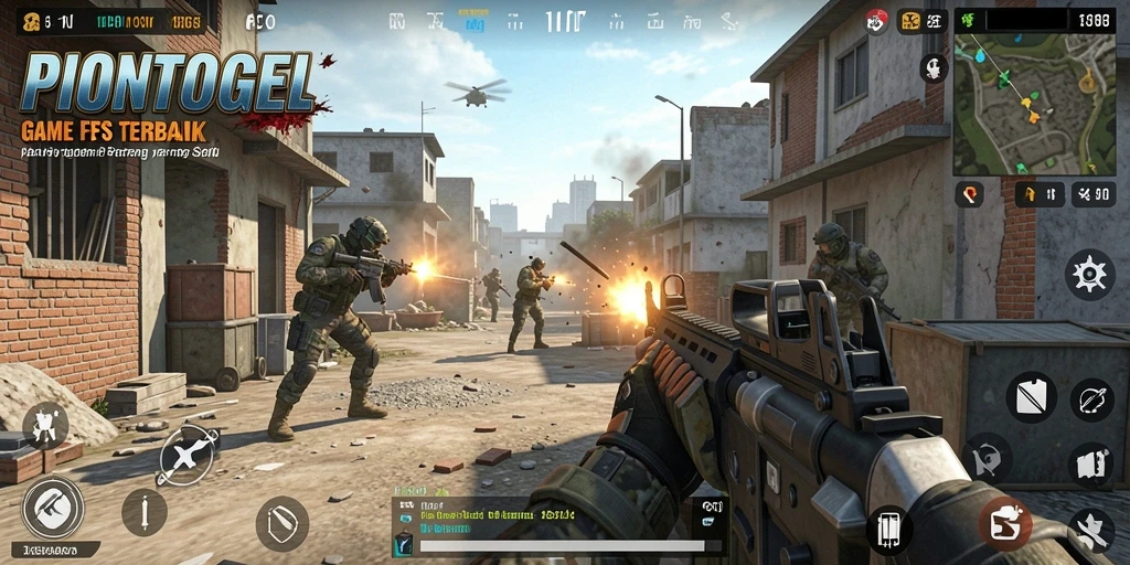 Screenshot gameplay PIONTOGEL menampilkan aksi tembak-menembak yang intens.