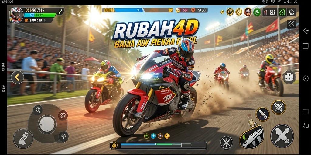 Screenshot yang menampilkan momen mendebarkan dalam balapan motor.