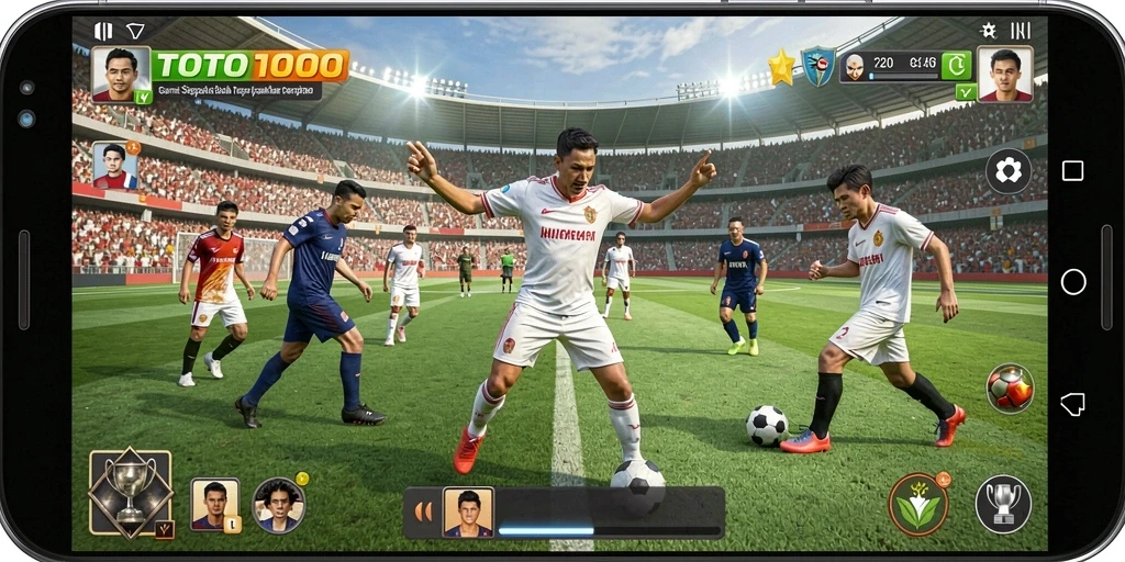 Screenshot menggambarkan gameplay intens dari TOTO1000 dengan pemain bergerak dinamis.
